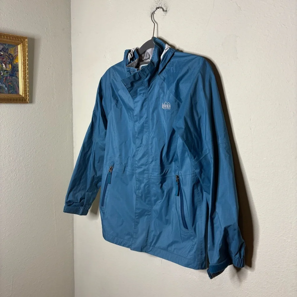 Kids REI Teal-Blue Hooded Shell Jacket Size 10-12